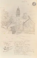 Étude pour la Vue d’Avignon avec annotations de couleurs by Félix Vallotton, 1920, Mine de plomb, estompe et touche de gouache jaune, sold Mar 2026