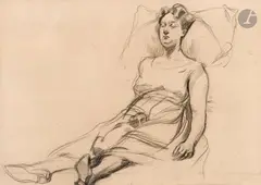 Femme endormie avec son chien by František Kupka, Crayon noir, sold Mar 2026