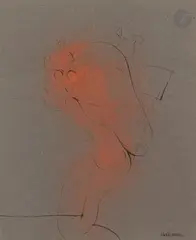 Le Monstre rouge by Hans Bellmer, 1952, Encre et rehauts de gouache rouge sur papier bleu, sold Mar 2026