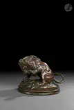 Lion au serpent n°3 by Antoine-Louis Barye, vers 1860, Bronze à patine brun-rouge richement nuancé Epreuve ancienne signée « Barye », sold Mar 2026