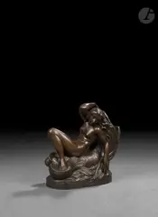 Nymphe sur un poisson ou Naïade portée sur un poisson by Jean-Jacques Feuchère, vers 1860, Bronze à patine brun Epreuve signée « Feuchère » et datée, sold Mar 2026