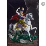 Saint Georges terrassant le dragon by Ernest Blancher, Panneau rectangulaire à vue verticale, sold Mar 2026