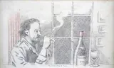 Portait de Simon Liberati by Pierre Le-Tan, Plume et crayon de couleur rouge Signé en bas "Pierre" et dédicacé, sold Nov 2022