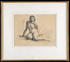 Nu assis de face by Henri Lebasque, Crayon sur papier, sold Jun 2022