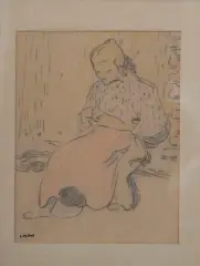 La couseuse by Louis Valtat, Crayon et pastel sur papier, sold Jun 2022