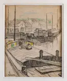 La péniche by Maximilien Luce, Mine de plomb et rehauts de pastel sur papier, sold Jun 2022