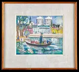 Remorqueur sur la Seine, Ile Saint-Louis by Lucien Génin, Gouache sur papier, sold Jun 2022
