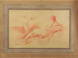 a by Georges Ploquin, Sanguine rehaussée de gouache sur papier Léda et le cygne Signée en bas à gauche, sold May 2022