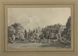 graveur à Aix « Environs d’Aix en Provence » , lieu-dit repentance, paysage by Marius Reinaud, Lavis d’encre de chine rehaussé de gouache sur papier, sold May 2022
