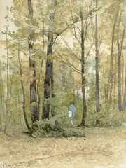 Chasseur dans une forêt by Henri Harpignies, Aquarelle sur trait de crayon de noir, sold Mar 2026