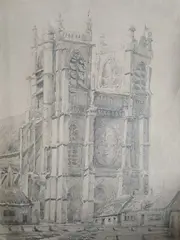 21 aout 1876 L'abbatiale Saint-Pierre de Corbie by Henri Langerock, Crayon, sold Mar 2026