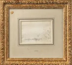 Paysage by Félix Ziem, Plume et encre brune, sur un verso de faire-part de mariage de la famille de Contenson, sold Apr 2026