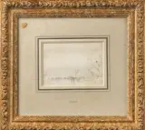 Paysage by Félix Ziem, Plume et encre brune, sur un verso de faire-part de mariage de la famille de Contenson, sold Apr 2026
