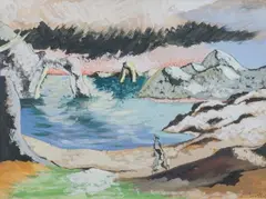Personnage dans un paysage fantastique by Jean Lurçat, 1935, Gouache, sold Apr 2026
