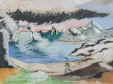 Personnage dans un paysage fantastique by Jean Lurçat, 1935, Gouache, sold Apr 2026