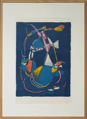 Composition sur fond bleu by André Lanskoy, Lithographie en couleurs, sold Dec 2024