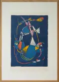 Composition sur fond bleu by André Lanskoy, Lithographie en couleurs, sold Dec 2024