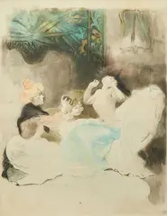 L'Hétaïre ou le Vaporisateur by Louis Legrand, Eau-forte, aquatinte en couleurs éditée par l'Estampe Nouvelle (porte le cachet en bas à d, sold Dec 2024