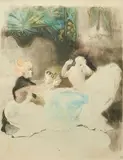 L'Hétaïre ou le Vaporisateur by Louis Legrand, Eau-forte, aquatinte en couleurs éditée par l'Estampe Nouvelle (porte le cachet en bas à d, sold Dec 2024