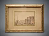 La fontaine de l’église de Sainte Marie de la Rotonde anciennement le Panthéon à Rome by Victor-Jean Nicolle, Plume et encre brune, aquarelle, sold Nov 2024
