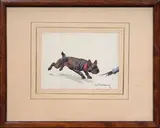 Bouledogue coursant une souris by Charles Ferdinand de Condamy, Aquarelle signée en bas à droite, sold Nov 2024