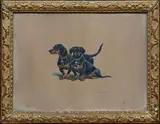 Teckels by Charles Ferdinand de Condamy, Aquarelle signée en bas à droite, sold Nov 2024