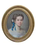 Portrait de jeune fille by Ernest-Joseph Angelon Girard, Pastel ovale, sold Nov 2024