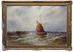 Navire près d’un quai by Gustave de Breanski, Toile sur leur toile d’origine, sold Nov 2024
