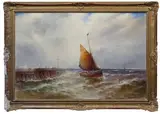 Navire près d’un quai by Gustave de Breanski, Toile sur leur toile d’origine, sold Nov 2024