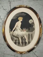 Elégante au clair de lune by Georges Grellet, Lithographie couleur à vue ovale signée en bas à droite et numérotée, sold Nov 2024