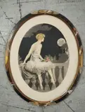 Elégante au clair de lune by Georges Grellet, Lithographie couleur à vue ovale signée en bas à droite et numérotée, sold Nov 2024