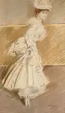 Élégante en robe blanche by Paul César Helleu, Pastel, sold Jul 2025