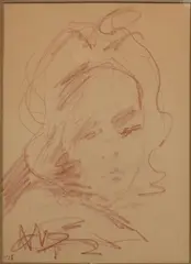 Portrait de femme by Paul Krôn, 1935, Sanguine, sold Jul 2025