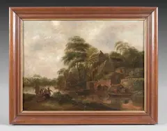 Paysans près d'une rivière by Klaes Molenaer, Panneau de chêne, deux planches, non parqueté, sold Jun 2025