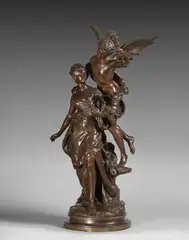 Génie et Science by Mathurin Moreau, Bronze à patine brune, sold Jun 2025