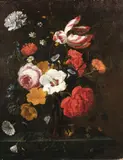 Bouquet de fleurs sur un entablement by Nicolaes van Verendael, Toile Signé en bas à droite Nicolaes van Verendael, sold Apr 2025