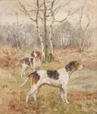 Chiens de chasse by Georges Rötig, Aquarelle, sold Mar 2025