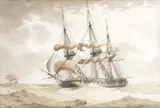 Navire par temps gris by Antoine Ange Joseph Roux, Plume et encre grise, aquarelle, sold Mar 2025