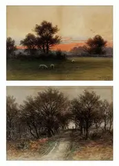 Sans titre - Pastoral au crépuscule by Frederick Arthur Verner, Aquarelle sur papier marouflée sur carton, sold May 2026