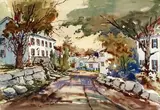 Rue des antiquaires, Manchester, Mass by Maurice Domingue, Aquarelle, sold May 2026