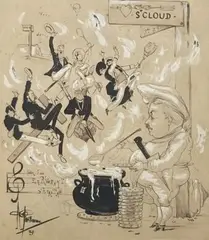 Sur l'air en revenant d'Etretat by Albert Paul Guillaume, 1889, Plume, encre noire, et rehauts de gouache sur papier, sold Nov 2022