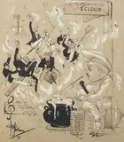Sur l'air en revenant d'Etretat by Albert Paul Guillaume, 1889, Plume, encre noire, et rehauts de gouache sur papier, sold Nov 2022