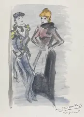 Couple devisant by André Dignimont, Encre, lavis d'encre et aquarelle sur papier, sold Nov 2022