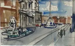 Rome by Jacques Ceria Despierre, Plume, encre noire, lavis d'encre et aquarelle sur papier, sold Nov 2022