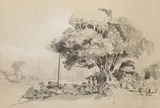 Hong Shang, scène animée de la vie quotidienne by Auguste Borget, Crayon et rehauts de craie blanche sur papier, sold May 2022