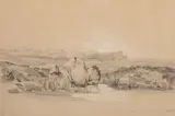 Argentine, la Sierra de Cordoba by Auguste Borget, Crayon et rehauts de craie blanche pareillement contrecollé sur feuille cartonnée, sold May 2022