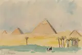 Les pyramides de Gizeh by Yves Brayer, Crayon et aquarelle sur papier, sold May 2022
