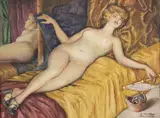 Nu allongé au miroir by Alexandre Roubtzoff, Crayon, encre et aquarelle sur papier, sold May 2022