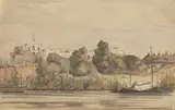Saint-Louis du Sénégal, vue du fort by Paul Merwart, Crayon, fusain et aquarelle sur papier, sold May 2022
