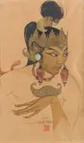 Peintre française d'Asie, diplômée des Arts décoratifs de Paris. Danseuse balinaise by Léa Lafugie, Gouache et encre sur papier encadré, sold May 2022